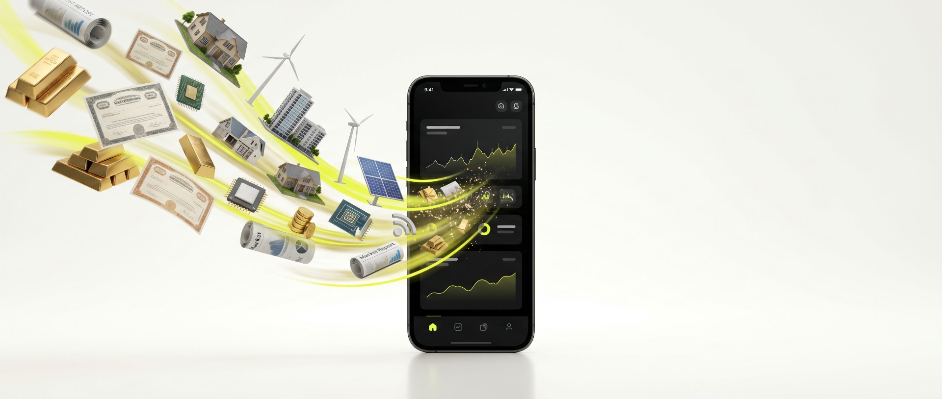 Cryptosmart platform showcase with diverse assets flowing into the app